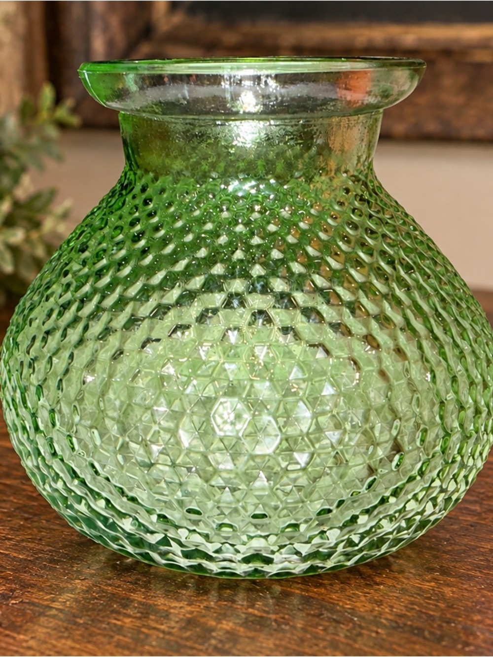 Vintage E.O. Brody Green Glass Diamond Pattern Vase/Planter – MCM